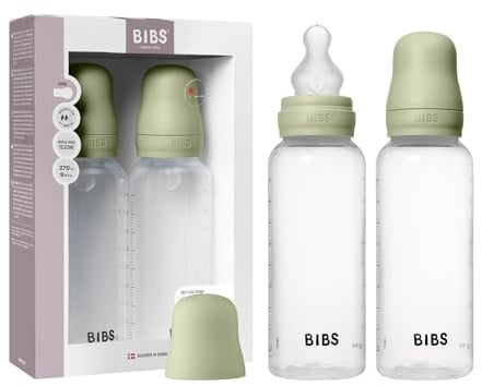 BIBS Babyflasche aus Kunststoff, 270 ml, 2-pack, Silikon-Sauger, Sage | Anti-Kolik | Silikon-Sauger | Mittlerer Fluss | BPA-freier Kunststoff | Stillfreundlich | Hergestellt in Dänemark