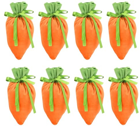 8 Stück Ostertüten zum Befüllen, Geschenktüten Ostern, Samt Säckchen Karotten, Osterkörbchen, Ostern Deko, Oster Geschenktüten für Süßigkeiten Geschenken Partyzubehör