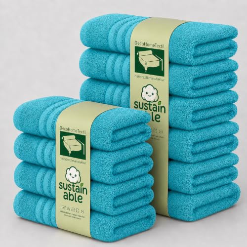 DecoHomeTextil Eco 6X Handtuch 50x100cm, 4X Badetuch 70x140cm Türkis | Frottier Set, sustainable, kuschelweich, saugstark
