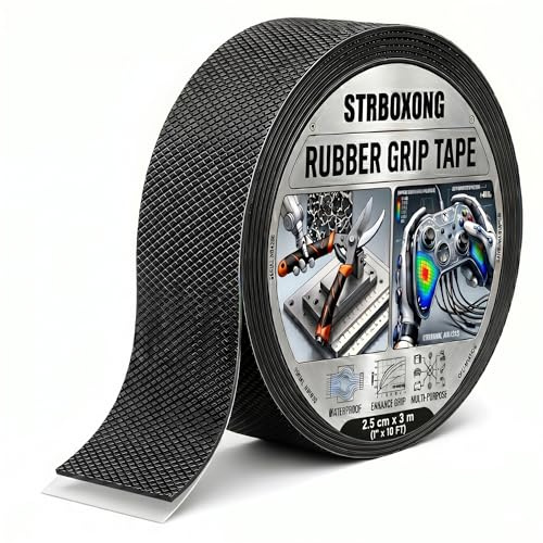 STRBOXONG Adesivo Antiscivolo in Gomma 25 mm x 3m, Nastro Grip Flessibile per Piccole Impugnature Rotonde, Racchette, Bici, Martello, Cacciavite e Deambulatore