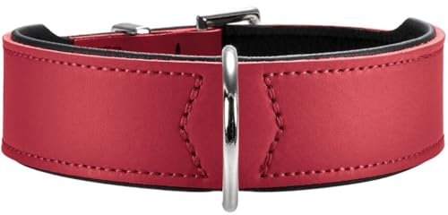 HUNTER Hundehalsband BASIC, Farbe: rot/schwarz, Pflegeleichtes Spaltleder, Raffinierte Nahtführung, Dezentes Design, Größe: 65