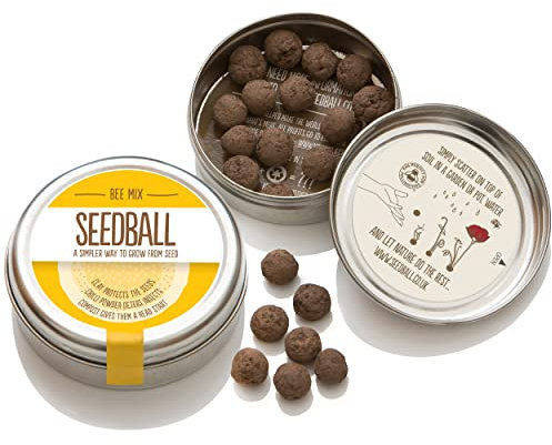 SEEDBALL Bee Mix Seed Bombs (Wild Flower Tin) – 20 Seed Balls Per Pack | Bee Friendly British Wildflower Seeds - Poppy, Chamomile, Cornflower, Corn Marigold & Night–Flowering Catchfly
