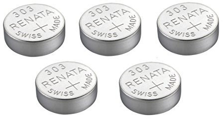 5 x Renata 303 Uhrenbatterie, Swiss Made, Silberoxid, 1,5 V, SR44SW)