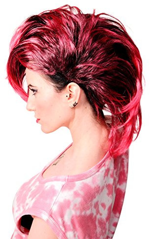 WIG ME UP - PW0078-1-P103PC41 Perücke Faschingsperücke Karneval Punk Glam Vamp Mohawk Iro Auftoupiert Schwarz Pink