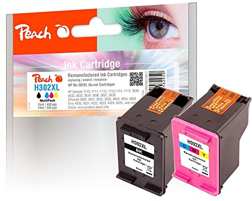 Peach H302 Spar Pack Druckköpfe XL (BK, C) ersetzt HP No. 302XL, F6U68AE, F6U67AE für z.B. HP OfficeJet 3830, HP OfficeJet 3831, HP OfficeJet 3833, HP DeskJet 3630, HP Envy 4527 e-All-in-One