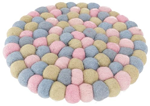 GURU SHOP Filzuntersetzer, Untersetzer aus Filzkugeln, Filzdekoration Rund Ø 20 cm - Rosa/bunt, Wolle, Untersetzer, Tabletts