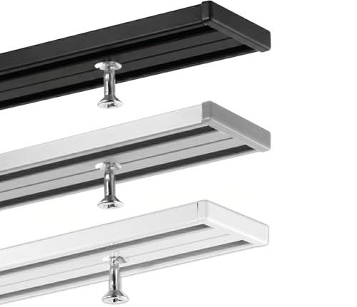 GARDINEUM Gardinenschiene, Längen von 60 cm bis 400 cm möglich, Vorhangschiene, Aluminium, silber, alu-silber eloxierte Oberfläche, 2-läufig, vorgebohrt (alu-silber, 2-Lauf - 2,80 m)