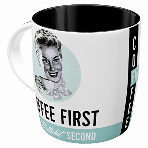 Nostalgic-Art Retro Kaffee-Becher, 330 ml, Coffee First – Geschenk-Idee für Kaffee-Fans, Keramik-Tasse, Vintage Design