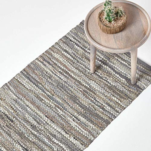 Homescapes Teppich Denver aus 100% recyceltem Leder, 120 x 180 cm, grau