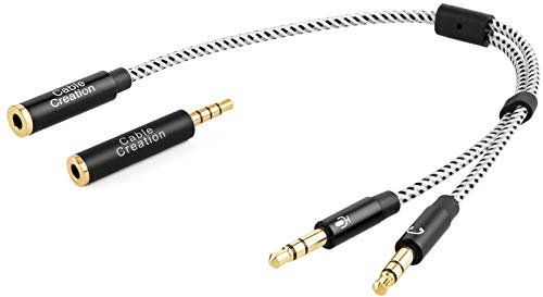CableCreation Y-Splitter-Audio-Kabel Kurz, 3,5mm-Buchse auf Dual 3,5mm Klinkenstecker Kopfhörer (Headset & Mikrofon) Kabel mit 3,5mm-Audio-Buchse CTIA zu OMTP-Adapter, Schwarz&Weiß / 0,2M