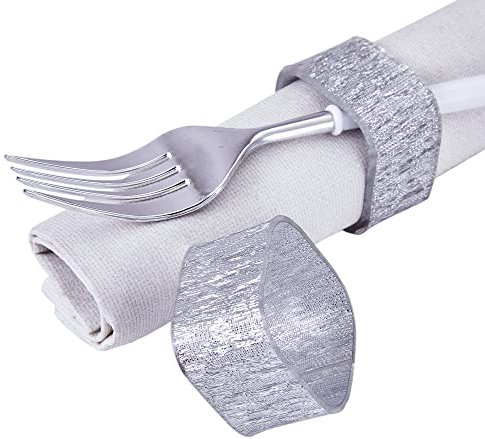 SILVER SPOONS Elegant Square Napkin Rings Set of 6, Glitz Design Napkin Holders for Table Setting, Great for Parties, Weddings, Engagements, Baby Showers, Christmas, Events & Celebrations - Silver