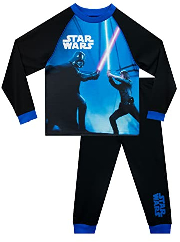 Star Wars Pyjamas | Langarm Luke Skywalker VS Darth Vader Schlafanzug Für Kinder | Blau | Offizielle Merchandising-Artikel