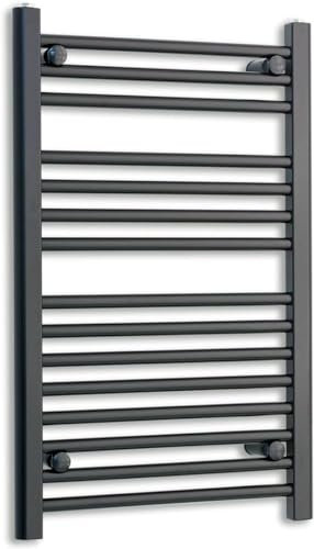 350mm Wide Black Heated Towel Rail Radiator Flat Ladder for Stylish Bathroom (800mm High)