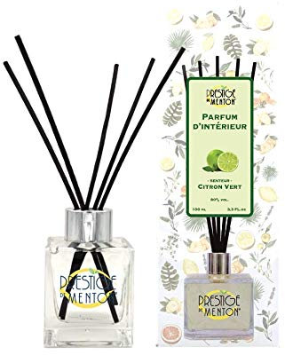 Prestige de Menton Raumduft-Diffusor, 100 ml – Limette – 94,3 % natürlich & vegan – Noten von Limette & Moschus – Duftspender mit Stäbchen, frisch, fruchtig & belebend