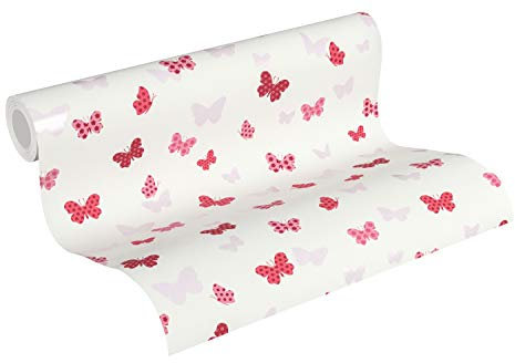 A.S. Création Kinderzimmertapete Attractive Tapete mit Schmetterlingen Vliestapete rosa weiß rot matt glänzend glatt 369331