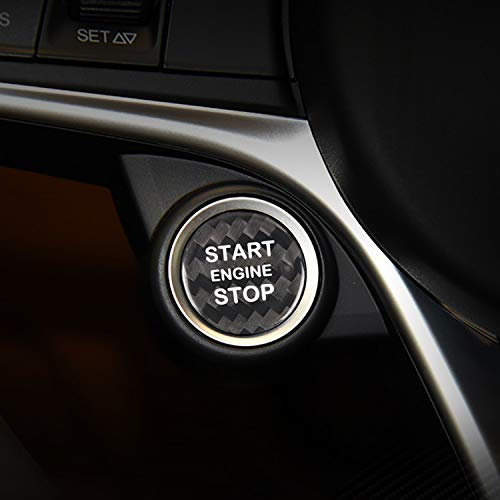 M.JVisun Kohlefaser Ein Knopf Start Taste Deckel Trimmen für Alfa Romeo, Zündung Schalter Aufkleber für Alfa Romeo Giulia für Alfa Romeo Stelvio - Schwarz