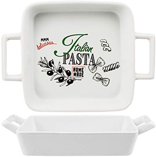 alles-meine.de GmbH 2 TLG. Set kleine Auflaufformen/Ofenformen - Italian Pasta - Porzellan/Keramik - eckig weiß - 15 cm - Gratinformen - Lasagneformen/Nudelgratin - Backf..