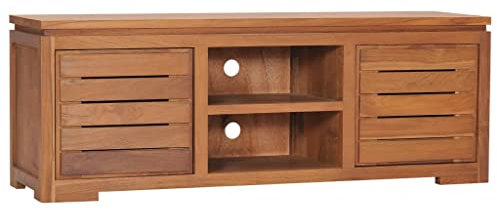vidaXL Teak Massiv TV Schrank mit 2 Türen 2 Fächern Lowboard TV Möbel Sideboard Fernsehtisch Fernsehschrank HiFi-Schrank 110x30x40cm