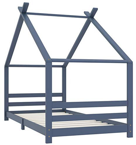 Tidyard Kinder-Bettgestell Bett Holz Haus Schlafen Hausbett Spielbett für Kinder Schönes Kinderbett Grau Massivholz Kiefer 90x200 cm
