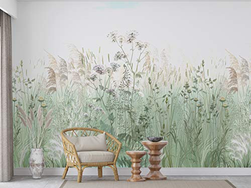 SILK ROAD EU Papier Peint Panoramique Soie, 410 × 280cm, Roseaux gracieux, Largeur max 15m, pour Salon Chambre restaurant Chambre d’enfants Décoration Murale