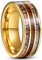 Cloyo 8mm Wolfram Ring Herren Trauringe Gold Verlobungsringe Paar Breite Ringe mit Holz Inlay Partnerring Hochpolnische Flat Größe 60 (19.1)