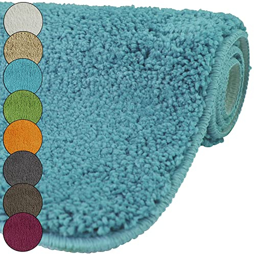 DILUMA | Badematte Rund Ø 60 cm Türkis | Badteppich | Flauschiger Hochflor, Weich, rutschfest, Saugstark