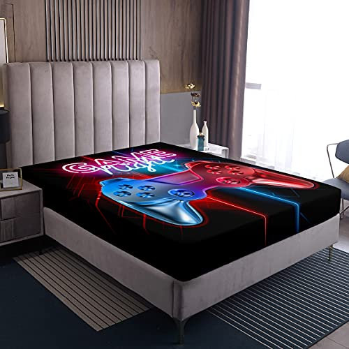 Spielthema Muster Spannbettlaken 90x200cm Modern Spiel Spannbetttuch für Kinder Jungen Männer Schlafzimmer Dekorative Boxspringbett Bettlaken Videospiel Controller Aktionstasten Bunt drucken