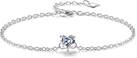 Bo&Pao Herz Armband Damen mit Zirkonia in Sterling Silber 925, Armkettchen Mädchen mit weiß Stein in Herzform, 21 cm, verstellbar