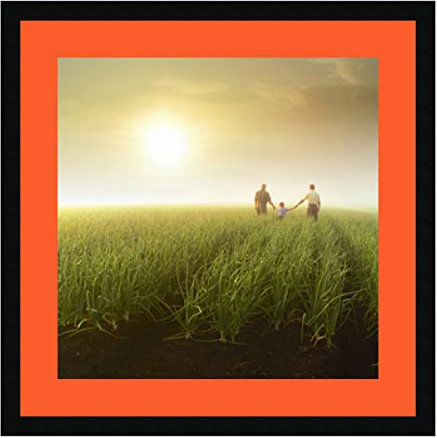 Cadres Photos pêle mêle multivues Orange 1 Photo(s) 50x50 Passe Partout, Cadre Photo Mural 60x60 cm Noir, 3 cm de Largeur