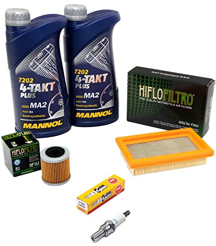 Wartungspaket Öl 2L + Luftfilter + Ölfilter + Zündkerze für Derbi GPR 125 4T GPR125 4T RG1A1A Baujahr 2009-2016