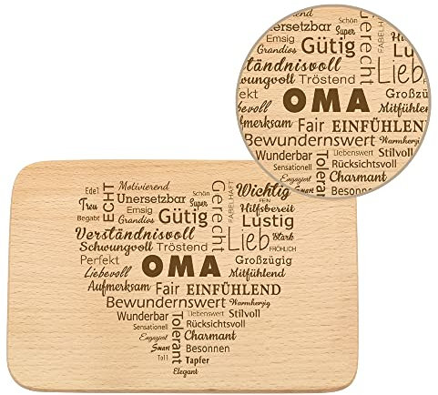 Spruchreif | Frühstücksbrettchen mit Gravur Wortherz „Oma“ | Perfekte Geschenkidee für Großeltern & Oma zum Muttertag oder besonderen Anlässen