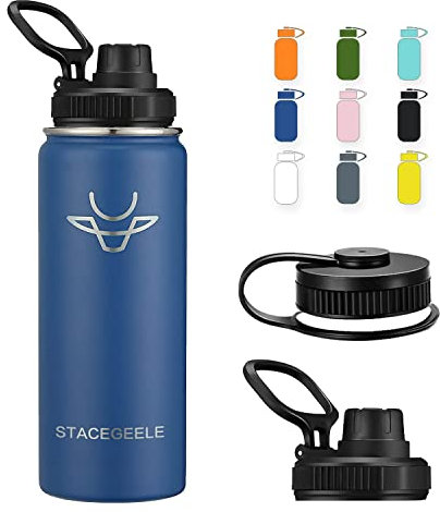 STACEGEELE Edelstahl Trinkflasche 550ml Thermosflasche mit Strohhalm Deckel Schraubverschluss Isolierte Wasserflasche für Kinder Auslaufsichere Isolierflasche doppelwandig Kohlensäure geeignet 18oz
