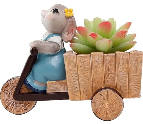 ROOGO Rabbit Design Resin Succulent Planter Cute Mini Planter Pot (tricycle)