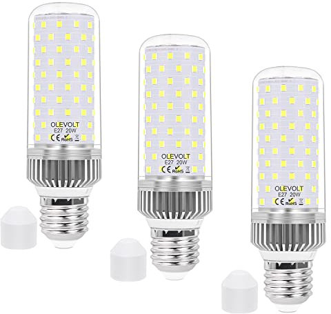OLEVOLT LED Birne E27 Kaltweiß 6000K Leuchtmittel Glühbirne Maiskolben 2200LM 20W Ersatz für 200W Glühlampe Energiesparlampe Nicht Dimmbar Edison Schraube Kerze 3er-Pack