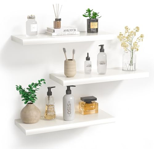BHFOW White Floating Shelves for Wall,Invisible Wall Mounted Shelf Set of 3,White Shelves for Bathroom,Bedroom,Living Room and Kitchen Decoration Storage and Display.