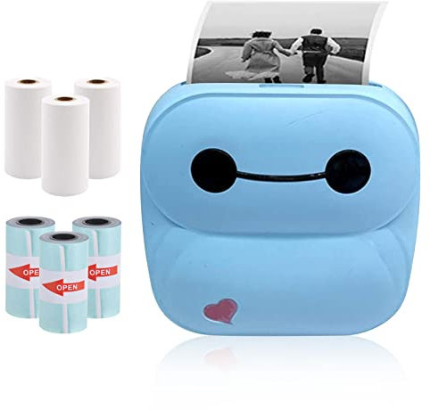 WingFly Mini Drucker Fotodrucker Thermofotodrucker Bild Fotoetiketten Memo Quittungspapierdrucker Taschendrucker mit 6 Rollen Druckerpapie für Smartphone mit Android, iOS System