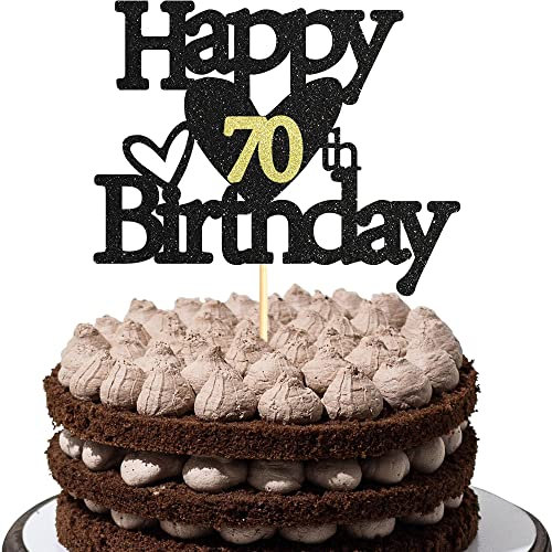 Sumerk 1 Stück 70.Geburtstag Tortendeko Schwarz Gold Happy 70th Birthday Cake Topper für 70.Geburtstag Party Kuchen Deko Mädchen Jungen
