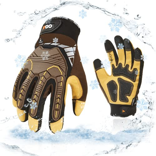 Vgo... Waterproof Winter Gloves Touchscreen, Warm Work Gloves Men Cold Weather for Heavy Duty Freezer Moto Warehouse Driver Anti impact&vibration Safety Gloves, 1 pair