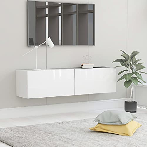 Tidyard TV-Schrank mit Zwei Klapptüren ausgestattet Hochglanz-Weiß 120 x 30 x 30 cm Spanplatte TV Möbel Hängeboard Lowboard Fernsehschrank Fernsehtisch Sideboard HiFi Sideboard