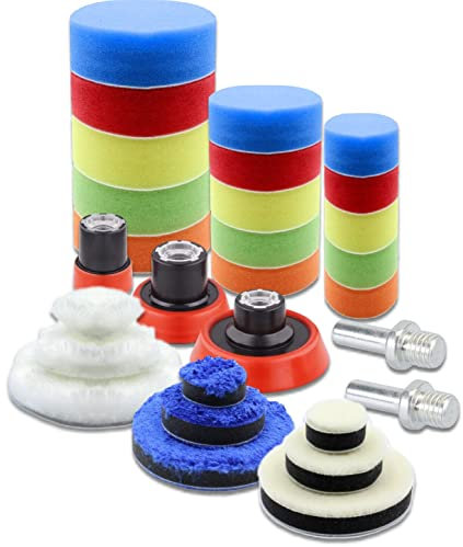 Set 29-tlg Polierteller Polier 30 50 75mm Klett Polierpads Polierschwamm Polierscheibe Polierset zum Polieren Wachsen und Versiegeln