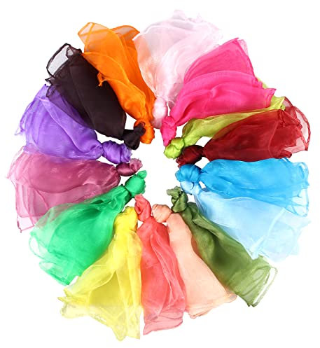 Vegena 30 Stück Jongliertücher Chiffontücher Tanztücher für Kinder Seidentücher Baby für Sensorisches Werkzeug, Tanzen, Jonglieren, Kindergarten Kindershow, Bunte Tücher in 15 Farben, 60 cm