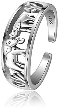 CHIC & ARTSY Elefantenring, 925er Sterlingsilber, Elefantenringe, zierlicher Elefantenring zum Muttertag, Elefanten-Versprechensringe für Frauen, verstellbarer offener Tierring