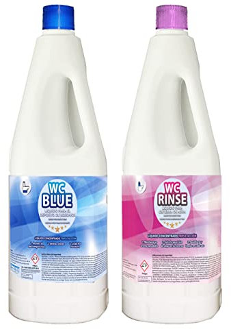 Liquido WC Quimico Portatil, Similar Aqua KEM Blue 2L + Rinse 2L, Liquido WC Quimico Autocaravanas y Cisterna, Liquido Baño Portatil Camping,Camper,Potti,Aguas Negras Autocaravanas,Depósito Residuos