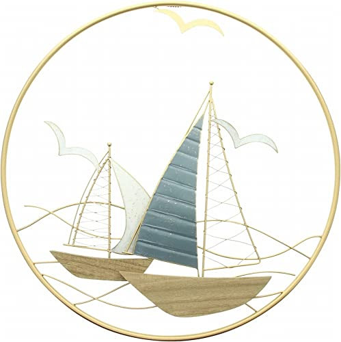 3D Wandbild Regatta aus Metall, golden, rund, Ø 56 cm, Wandschmuck, Wanddeko, Wandverzierung, Deko-Objekt, Metallbild