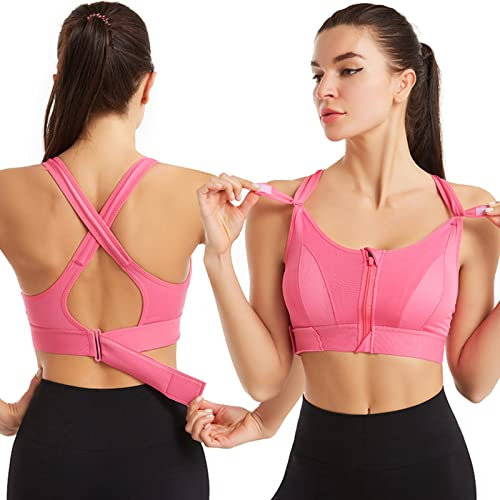 Sport BH Damen, Zip Front Sport-BH Yoga BH, Push Up Bra Ringerrücken Gepolstert Sport Bra für Lauf Fitness Joggen