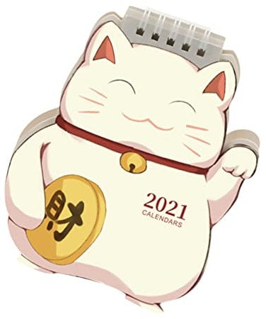 NUOBESTY 1 Stück 2021 Kalender Glückskatze 2021 Neujahrsgeschenk Feng Shui Dekorationen Für Zuhause Tisch-datumsbuch Wochenplanerblock Desktop-staffelei Weiß Mini Auf Papier Zelt Büro