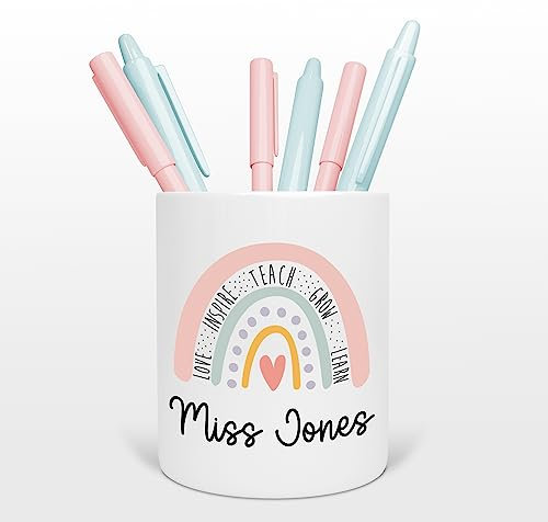Personalised Ceramic Pencil Pot | Teacher Rainbow | Custom Teacher Pen Pot | Personalised Teacher Gift, Teacher Present, | End of Year Present, TA Gift, Teaching Assistant Gift