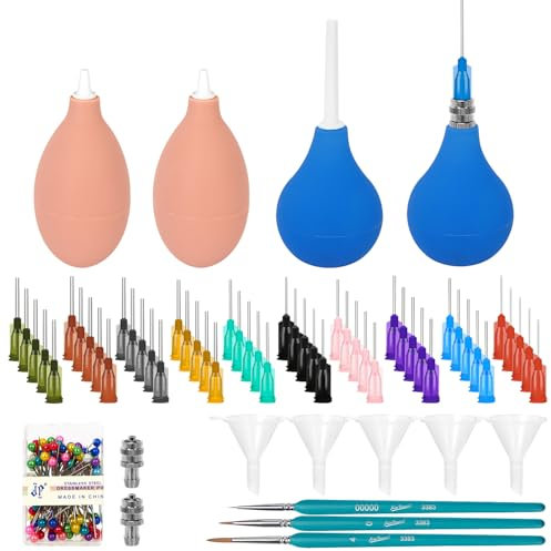 164pcs Clay Ceramic Decorative Tools, Pottery Tools Supplies Glaze Precision Applicator Set, Plastic Steel Needles with Adapter, Rubber Ceramic Glaze Extrusion Bottle and Funnels, Paintbrush