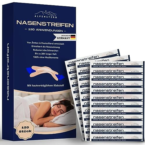 Alpenstern® 120x Nasenstrips Nasenstreifen Nasenpflaster gegen Schnarchen I Anti Schnarch Pflaster, Besser Atmen bei Schnupfen, Allergie und Sport I nose strips Nasenspreizer Stopper Schnarchpflaster
