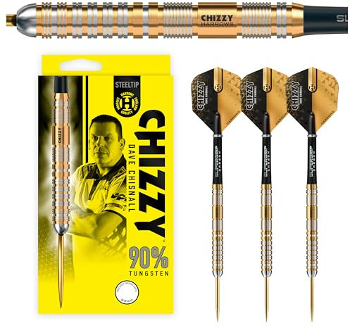 Harrows Dave Chizzy“ Chisnall 90% Tungsten Darts | Pro Player Steel Tip Darts-Set | 21g, 22g, 23g, 24g, 25g & 26g | Enthält Supergrip-Carbonschäfte und 100-Mikron-Chizzy-Flights (23g)